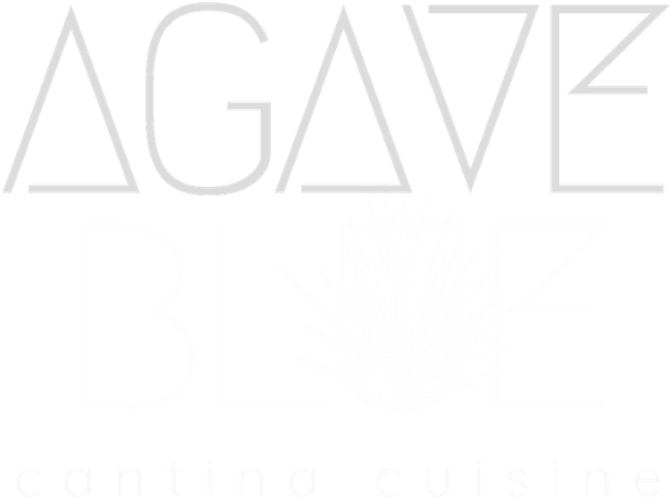 Logo for Agave Blue Cantina Cuisine featuring stylized 'AGAVE BLUE' text with an agave plant icon between words.